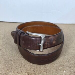 Johnston Murphy Men's Leather Belt Dark Brown Silver Buckle Size 38